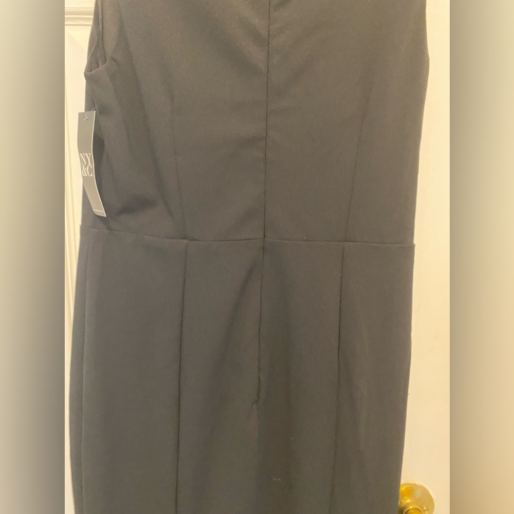 NEW YORK & COMPANY MIDI BLACK DRESS With Flowers on left shoulder size small NWT - Picture 14 of 14